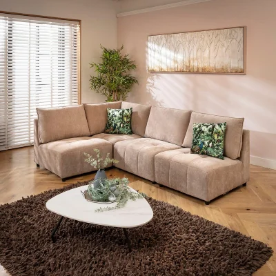 Quatropi Designer L-Shape Corner Sofa 4 Seater Modular Settee Neutral Beige Fabric 235x160cm 22