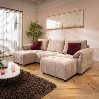Quatropi Designer U-Shape Corner Chaise Sofa 3 Seater Modular Settee Neutral Beige Fabric 251x138cm 4