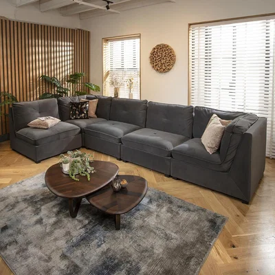 Quatropi Anni 6 Seater Corner Sofa Grey Velvet 366x183cm 13R
