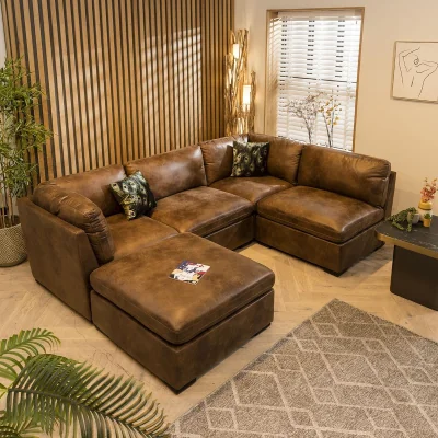 Quatropi ExDisplay Mikey 4 Seater Corner Sofa Brown 285x190cm 3L