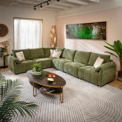 Quatropi Modern L-Shape Corner Sofa 6 Seater Modular Settee Olive Green Fabric 323x248cm 15