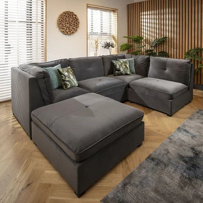 Quatropi Anni 4 Seater Corner Sofa Grey Velvet 279x192cm 3L