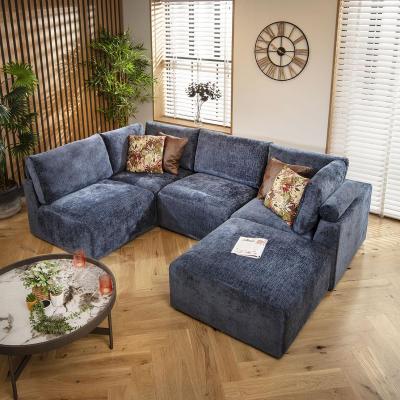 Quatropi Martha 4 Seater Corner Sofa Blue Chenille 266x176cm 3L
