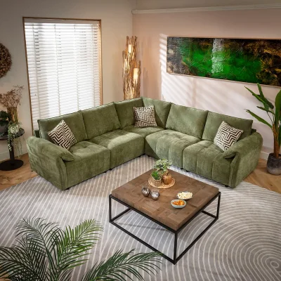 Quatropi Modern L-Shape Corner Sofa 5 Seater Modular Settee Olive Green Fabric 248x248cm 14