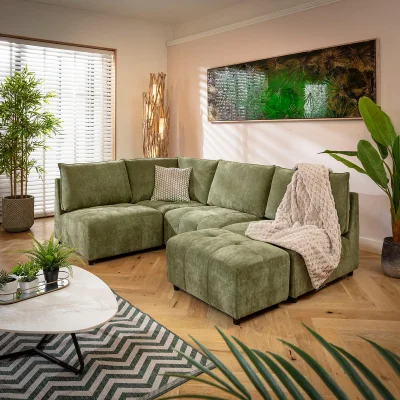 Quatropi Modern L-Shape Corner Sofa 4 Seater Modular Settee Olive Green Fabric 235x160cm 20