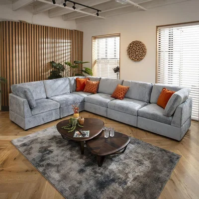 Quatropi Sully 6 Seater Corner Sofa Blue Chenille 320x240cm 15R