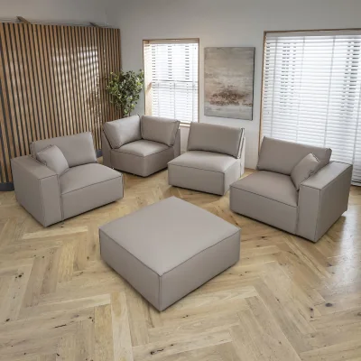 Quatropi Rupert Leather Right-Hand Armed Modular Sofa Section Mushroom 110x98cm