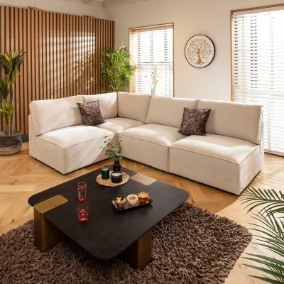 Quatropi Designer L-Shape Corner Sofa 4 Seater Modular Settee Natural Cream Fabric 276x186cm 22