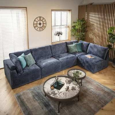 Quatropi Martha 6 Seater Corner Sofa Blue Chenille 348x174cm 13L