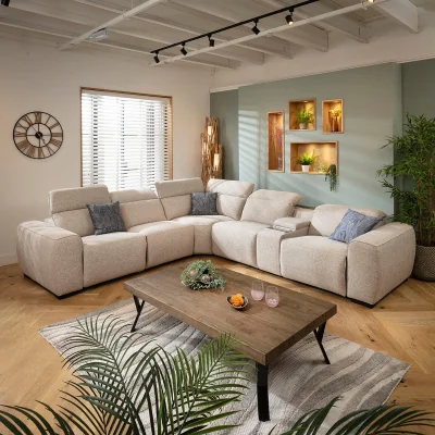 Quatropi Large 5 Seater Recliner Corner Sofa Charger Cup Holders Storage Beige 329x296cm 14C1