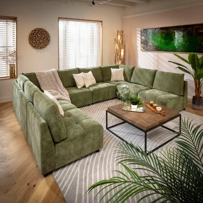 Quatropi Large U-Shape Corner Sofa 8 Seater Modular Settee Olive Green Fabric 320x235cm 18
