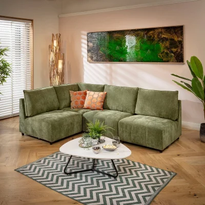 Quatropi Designer L-Shape Corner Sofa 4 Seater Modular Settee Olive Green Fabric 235x160cm 22