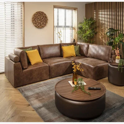 Quatropi Martha 4 Seater Corner Sofa Antique Brown 266x174cm 12L