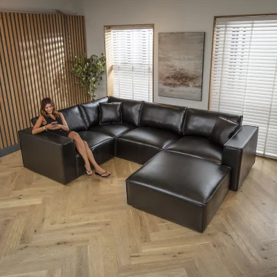 Quatropi Modern Leather 4 Seater Modular Corner Sofa Couch Black 306x208cm