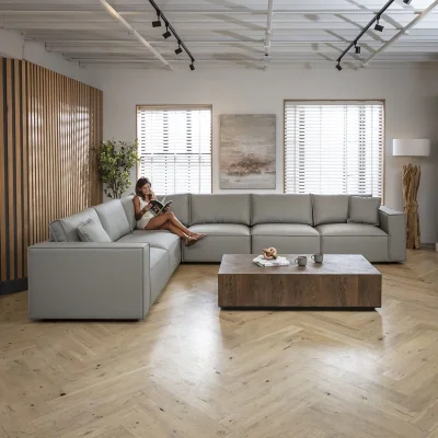 Quatropi Premium Modular Grey Leather Corner Sofa 6 Seater Couch 386x297cm