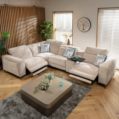 Quatropi Modern 4 Seater Recliner L-Shape Corner Sofa & Storage Console Grey 342x227cm