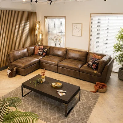 Quatropi Sectional Corner Sofa 6 Seater Modern L Shape Set Brown Fabric 13R