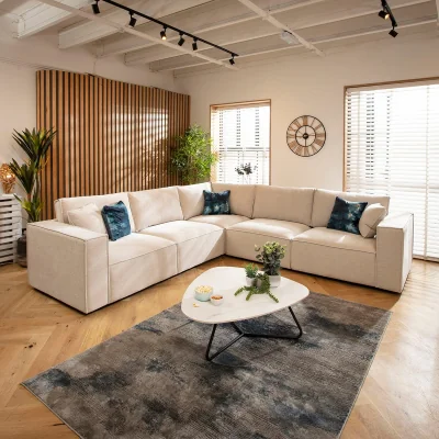 Quatropi Modern L-Shape Corner Sofa 5 Seater Modular Settee Natural Cream Fabric 297x297cm 14