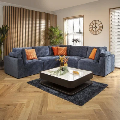 Quatropi Martha 6 Seater Corner Sofa Blue Chenille 266x266cm 14