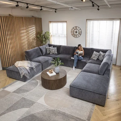 Quatropi Modern U-Shape Sofa 6 Seater Modular Chaise Sofa Grey 374x285cm