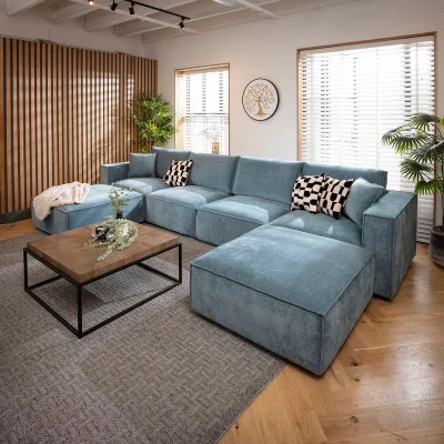 Quatropi Large Modern 4 Seater Modular Chaise Sofa Settee Aqua Blue Fabric 398x196cm 7