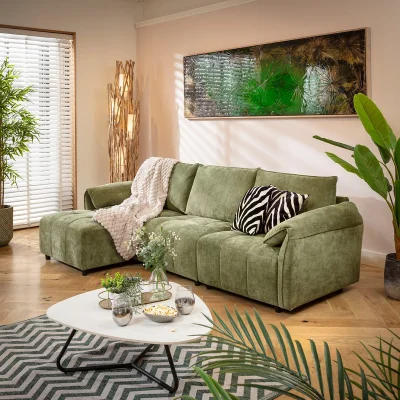 Quatropi Small L-Shape Corner Chaise Sofa 3 Seater Modular Settee Olive Green Fabric 251x138cm 2