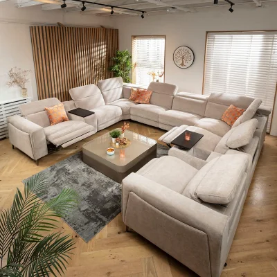 Quatropi Modern 8 Seater Recliner U-Shape Corner Sofa & Storage Console Grey 408x342cm