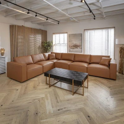 Quatropi Premium Modular Tan Leather Corner Sofa 6 Seater Couch 386x297cm