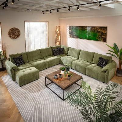 Quatropi Designer L-Shape Corner Sofa 7 Seater Modular Settee Olive Green Fabric 323x323cm 17