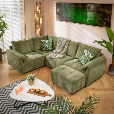 Quatropi Modern L-Shape Corner Sofa 4 Seater Modular Settee Olive Green Fabric 248x173cm 5