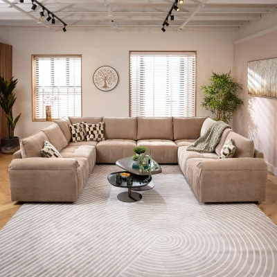 Quatropi Large U-Shape Corner Sofa 8 Seater Modular Settee Neutral Beige Fabric 320x248cm 11