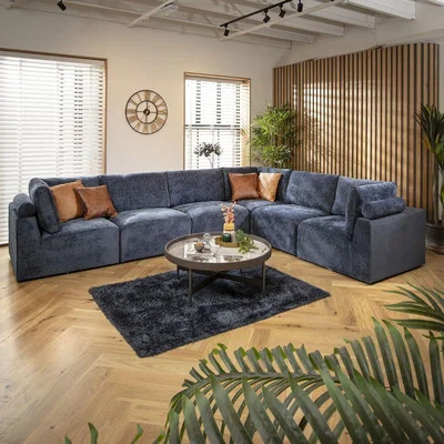 Quatropi Martha 6 Seater Corner Sofa Blue Chenille 348x266cm 15L