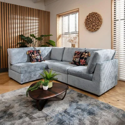 Quatropi ExDisplay Sully 4 Seater Corner Sofa Blue Chenille 240x160cm 12R
