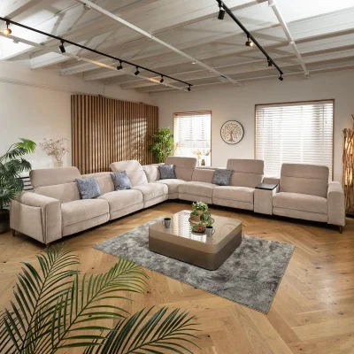 Quatropi Large 7 Seater Recliner L-Shape Corner Sofa & Storage Console Grey 424x391cm