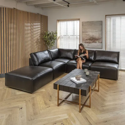 Quatropi Modern Black 4 Seater Modular Leather Corner Sofa Couch 276x196cm