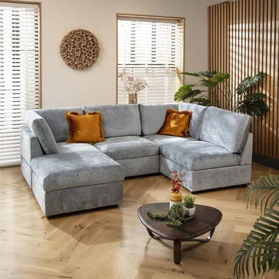 Quatropi Sully 4 Seater Corner Sofa Blue Chenille 240x160cm 3L