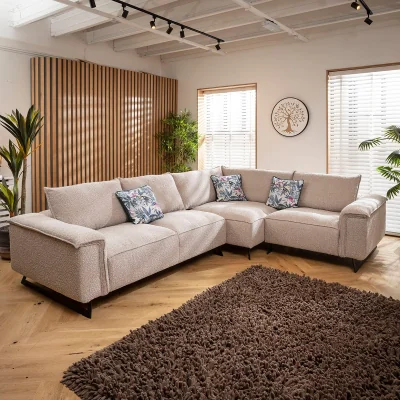 Quatropi Large 5 Seater L-Shape Corner Sofa Settee Ivory Beige Boucle 330cm x 250cm