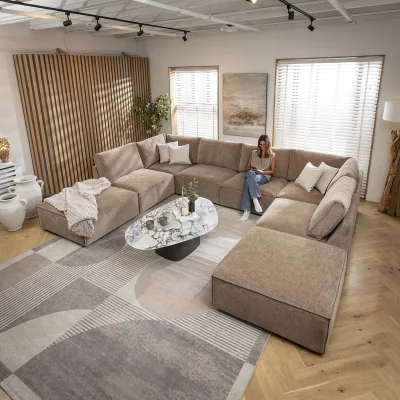 Quatropi Modern U-Shape Sofa 6 Seater Modular Chaise Sofa Beige 374x285cm