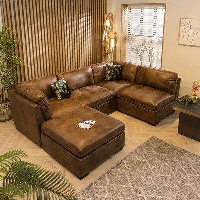 Quatropi Modern 4 Seater Small Modular L Shape Corner Sofa Brown Fabric 3L