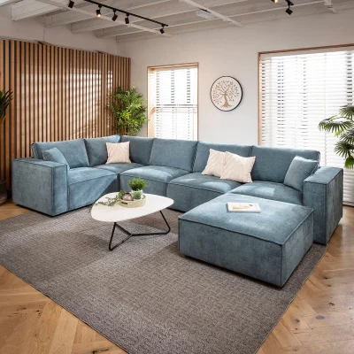 Quatropi Modern L-Shape Corner Sofa 5 Seater Modular Settee Aqua Blue Fabric 374x208cm 8