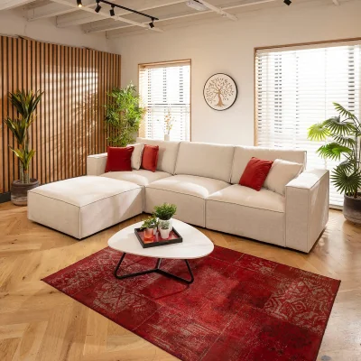Quatropi Small L-Shape Corner Chaise Sofa 3 Seater Modular Settee Natural Cream Fabric 309x196cm 2