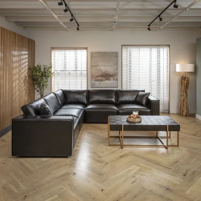 Quatropi Modern 5 Seater Black Leather Corner Sofa Modular Couch 297x297cm