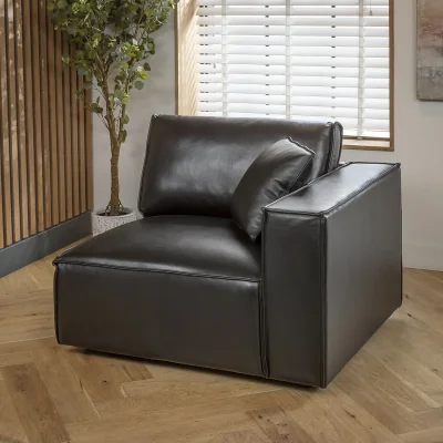 Quatropi Rupert Leather Right-Hand Armed Modular Sofa Section Carbon 110x98cm