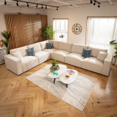 Quatropi Modern L-Shape Corner Sofa 6 Seater Modular Settee Natural Cream Fabric 386x297cm 15