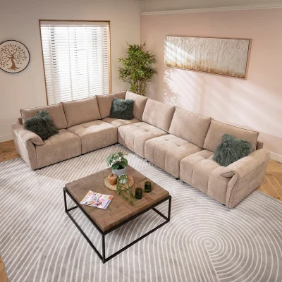 Quatropi Modern L-Shape Corner Sofa 6 Seater Modular Settee Neutral Beige Fabric 323x248cm 15