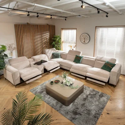 Quatropi Modern 6 Seater Recliner L-Shape Corner Sofa & Storage Console Grey 391x342cm