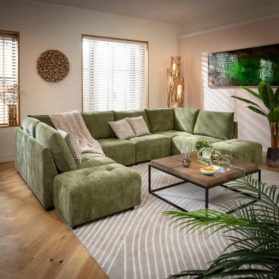 Quatropi Modern U-Shape Corner Chaise Sofa 6 Seater Modular Settee Olive Green Fabric 320x210cm 10