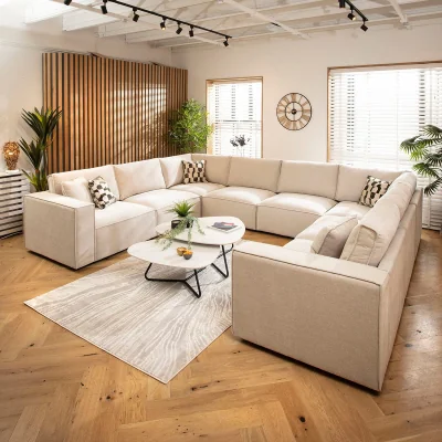 Quatropi Large U-Shape Corner Sofa 8 Seater Modular Settee Natural Cream Fabric 374x285cm 10
