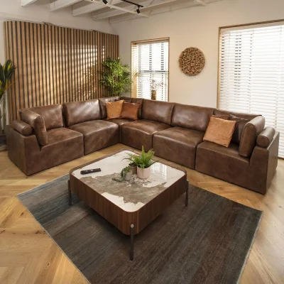 Quatropi ExDisplay Martha 6 Seater Corner Sofa Antique Brown 348x266cm 15R