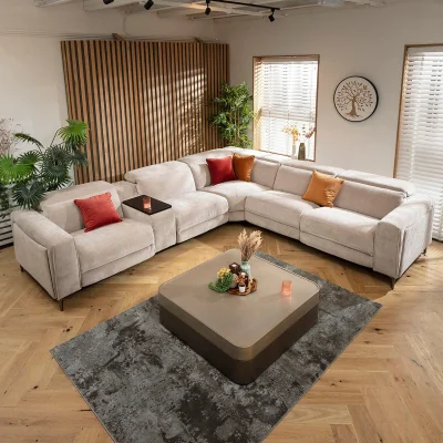 Quatropi Large 5 Seater Recliner L-Shape Corner Sofa & Storage Console Grey 342x309cm